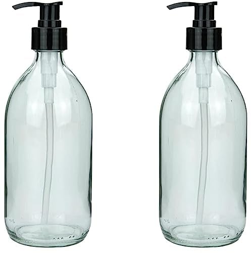 mikken 2 Seifenspender 500 ml Lotionspender Glas klar lebensmittelecht inkl. Beschriftungsetiketten