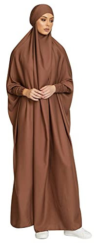 IKADEX Jilbab für muslimische Frauen mit Kapuze Abaya Kaftan Kleid Hijab Chador Einteiler Loose Fit Arabisch Islamische Gebetsrobe, Kaffee, Einheitsgröße