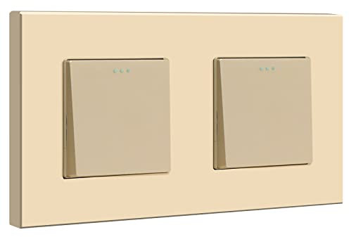 BSEED Double Interrupteur Mural 1 Gang 1 Voie,Interrupteur Encastrable Moderne Or,10A Interrupteur à Bascule avec Panneau en Plastique,Interrupteur d'Éclairage pour la Salle de Bains-157mm