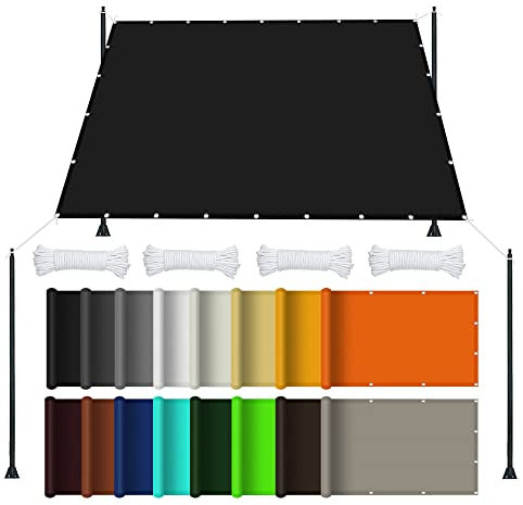 Sonnensegel Wasserdicht Sonnenschutz 1.8 x 2.6 m Rechteckig Wasserdicht UV Schutz Zaunblende Sichtschutz Sonnenschutz Windschutz für Terrasse, Balkon, Pool und Garten, Schwarz