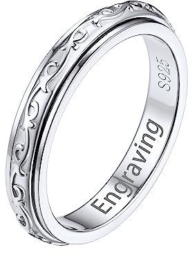 Silvora Keltischer Knoten Damen Fingerring 925 Silber Spinner Ring mit Eigenem Namen 3.5mm breit Triquetra Trinity Knoten Fidget Anxiety Bandring zum drehen Ringgröße 54.4(17.25) Damen Accessoires