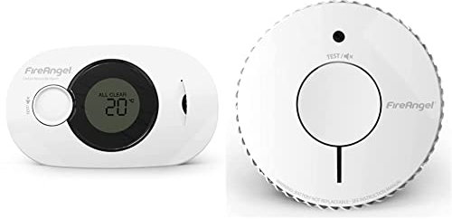 Fireangel FA3322 Digital CO Alarm with 10 Year Sealed For Life Battery & Optical Smoke Alarm with 10 Year Sealed For Life Battery, FA6620-R, White
