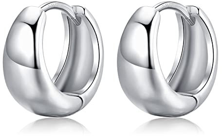 Chunky Creolen Ohrringe für Damen, Klein Hypoallergene Ohrringe Creolen Silber 925 Schmuck für Frauen Mädchen Männer 10mm