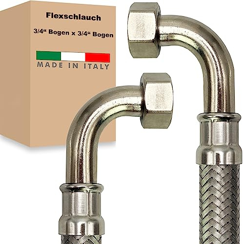 Flexschlauch ÜM-BOGEN x ÜM-BOGEN Edelstahl Panzerschlauch Anschlußschlauch Sanitär Armaturenschlauch Hauswasserwerk Made in Italy (3/4 x 3/4 - 500 mm)