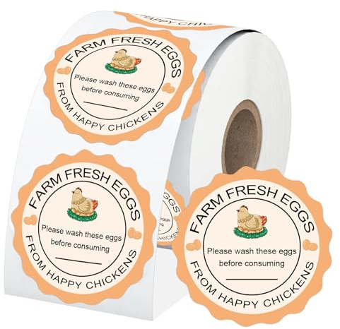 Farm Fresh Eggs Carton Labels 500pcs Unwashed Cartons Stickers Date Packaging 2''Fresh Egg Sticker for Kitchen Mason Jar, Farmer, Organizing, Quail Packaging