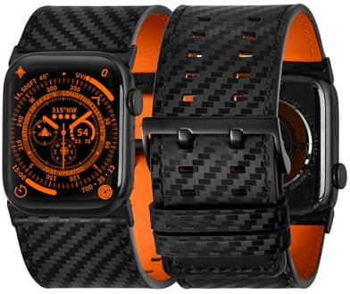 Tefeca Dual Series Armband für Apple watch/Apple Watch Ultra, Uhrarmband/Ersatzarmband Kompatibel mit Apple Watch (Kohlefaser Leder mit Schwarzen Adaptern,Ultra breit 49/45/44/42mm)