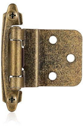Vallecloud Paquete de 4 (2 pares) de bisagras de gabinete de latón antiguo de 3/8 pulgadas con cierre automático para puerta de armario de cocina, marco frontal semiocultas