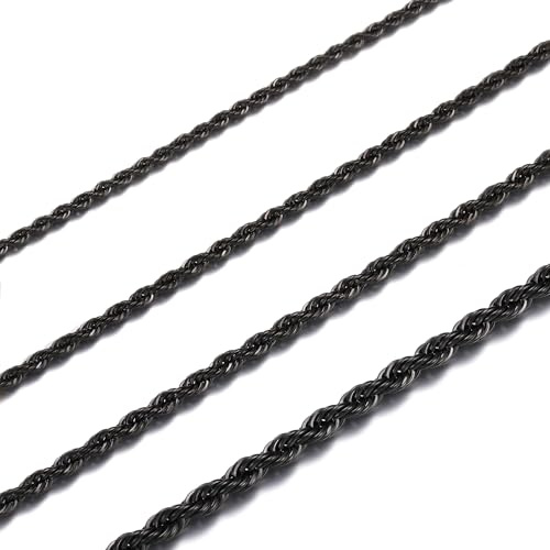 HSWYFCJY 2-4 MM Twist Rope Chain Stainless Steel Silver/Gold/Black Rolo Chains Necklace for Men Women Fashion Jewellery Birthday Gift Length of Chain 45/50/55/60/70 CM