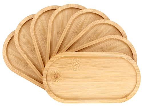 WOPPLXY 8 Pièces Plateaux Ovales en Bambou, 20 * 10 * 1cm Plateau Bois, Plateau de Service en Bois de Bambou pour Petit Déjeuner, Café, Pain, Thé, Gâteaux, Serviettes et Accessoires de Douche