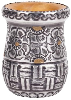 SHOPPLACE Mate Aluminio Artesanal Argentino Vaso Alto Tallado a Mano Yerba Azucar (media flor)