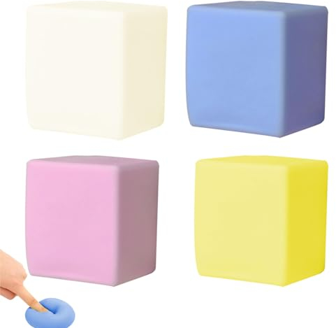 4 Stück Anti-Stress-Ball Würfelförmig, Stressball für Kinder, Knetball, Fidget Fun Toy für Erwachsene, Geburtstag Geschenke (Zufällige Farbe)