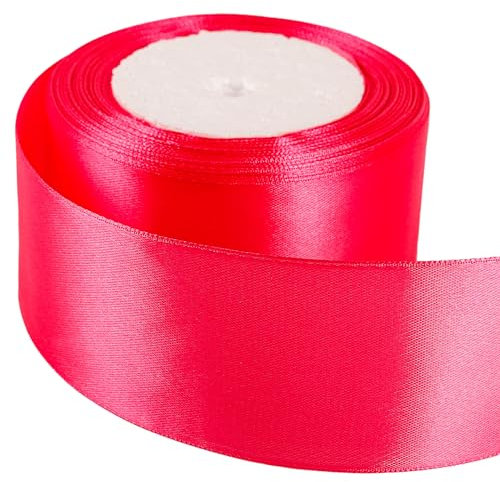 Nastro di raso rosa da 50 mm, 25 m, tessuto spesso per confezioni regalo, artigianato, fiocchi per capelli, Natale, matrimoni, feste, palloncini, auto