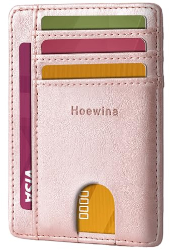 Hoewina Portefeuille fin pour homme, portefeuille fin en cuir avec porte-cartes de crédit, design minimaliste, blocage RFID avec poche avant pour homme et femme, rose gold
