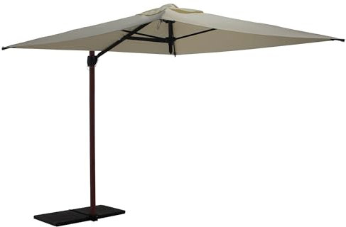 Bonussi Ombrellone da Giardino Decentrato 2x2m Palo in Alluminio Effetto Legno Tessuto Poliestere Trend Wood Ecru