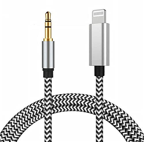 Cordon auxiliaire pour iPhone, [certifié Apple MFi] Câble Lightning vers auxiliaire compatible avec iPhone 14 13 12 11 XS XR X 8 7 vers haut-parleur stéréo de voiture, casque, Argent