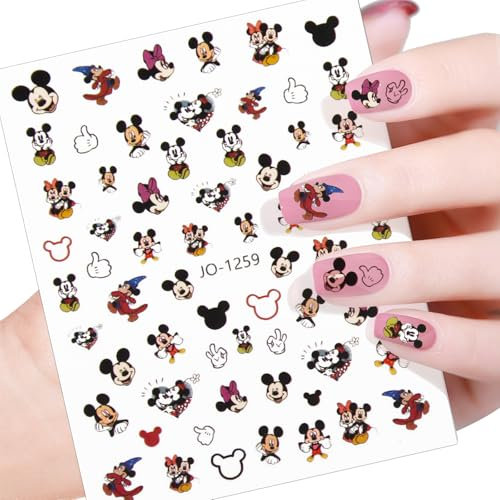 12-Blätter Cartoon Maus Nail Art Aufkleber, Mouse Diy Nail Decals, Niedliche Cartoon 3d Selbstklebende Nail Art Sticker, Mouse Nägel Sticker Set, Nagel Dekoration für Mädchen Oder Frauen