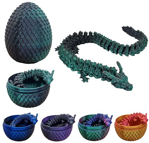 3D gedrucktes Drachenei mit Feuerdrache I Herstellung Deutschland I voll beweglicher Drache mit flexiblen Gelenken I ideal als Dekoration (schwarz/grün)