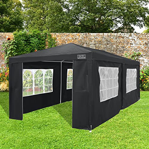 Gazebo 3m x 6m in Black by Garden Universe Steel Frame Marquee Canopy Party Tent GAZ04-Black-Amz (We do not ship to CI or IOW.)