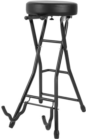 Zusammenklappbarer Gitarrenhocker mit Integriertem Ständer, 29,1 Zoll Hoher Gitarrenstuhlsitz mit Gepolstertem Kissen für Heim-, Schul- und Aufnahmestudio