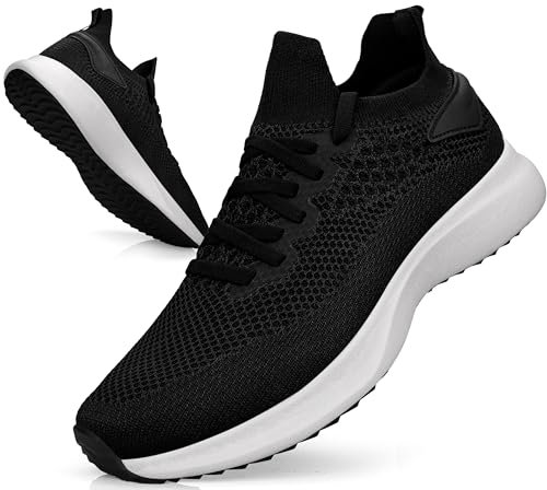Giniros Laufschuhe Herren Turnschuhe Sportschuhe Sneaker Running Tennisschuhe Freizeit Leichtgewichts Atmungsaktiv Slip on Fitness Gym Joggingschuhe Schwarz Weiß 42EU