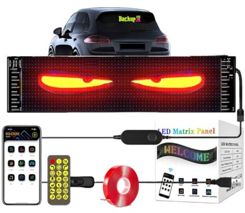 MUGUOY Colorful Eye Lamp Soft Screen for Car Windows,DIY Dynamic LED Smart Panel Store Signs,Programmable APP Control Waterproof Animation Message Scrolling Boards for Cars, Shop, Bar