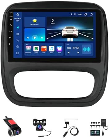 Android 14 Radio de Coche 9 Pulgadas Doble DIN para Renault Trafic 3 Opel Vivaro B 2014-2018 con Carplay Cámara Trasera Micrófo GPS Navigation Bluetooth Controles del Volante(F5 (8+256G))