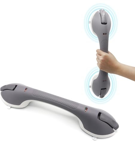 Suction Bathroom Grab Hand Rails for Shower : Upgraded Heavy Duty Non-Slip Grip Grab Handles with Strong Suction Cup for Bathroom Wall, Max Load 120KG Safety Bar for Elderly Senior (Grey, 17 inches)