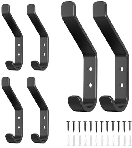 6 Stück Garderobenhaken, Kleiderhaken Schwarz zum Schrauben, Haken für Akustikpaneele, Wandpaneele, Schlafzimmer, Wohnzimmer, Badezimmer, für Garderobe, Jacken, Metall 10CM