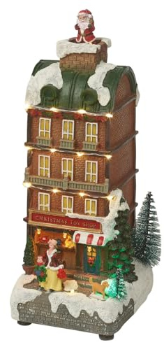 URBNLIVING 28.5cm Height Illuminated Christmas Toy Shop Festive Decoration Mini Xmas Scene with Warm White LED Lights for a Soft, Festive Glow Ornament Holiday Home Décor Gift for Kids