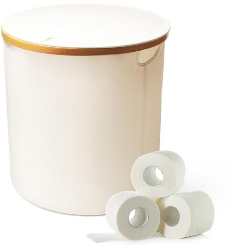 44L Toilettenpapier Aufbewahrungskorb, Klopapier Aufbewahrung Box mit Deckel aus Bambus für Mega Toilettenpapier Runden für 9-12 Rollen Klopapier 38 x 38 x 39 cm, Beige