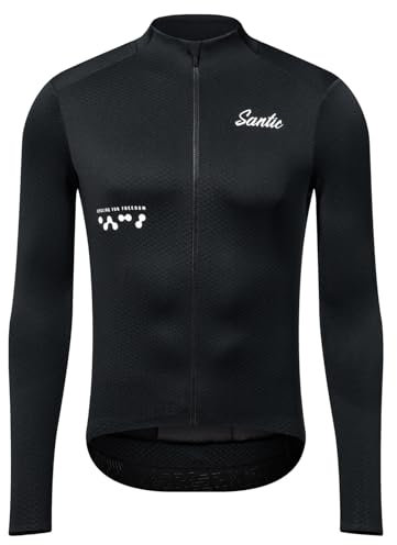 Santic Fahrradtrikot Herren Radtrikot Langarm Slim für Frühling Herbst Rennrad MTB Thermo Trikots Schwarz M