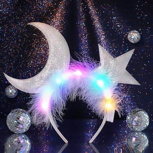 Fashband Leuchtender Stern Stirnband LED Mond Kopfschmuck Glitzer Sterne Rave Party Kostüm Haarschmuck für Frauen