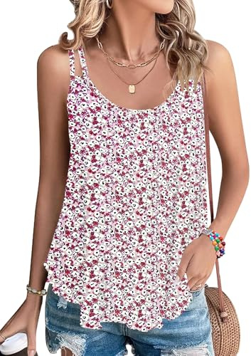 PLMOKEN Débardeur D'Été Femme Top sans Manches Loose Casual Round Neck Camisole T Shirt Été Femme