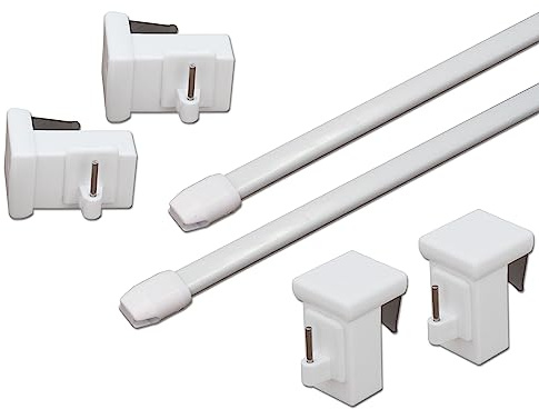 2x Gardinenstange/Vitragestange Bali, weiß oder schwarz, oval, ausziehbar, inkl. 4x Fensterhaken, Klemmbereich von 10-27 mm, Befestigung oben oder seitlich am Fenster (weiß, 60-80 cm ausziehbar)
