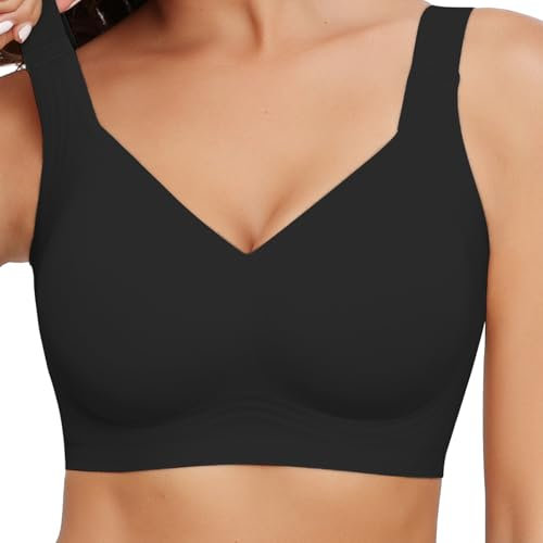 Mivorica Women's Wireless Push Up Bra Soft Non Wired Seamless Comfortable Everyday Bra,Black,XL