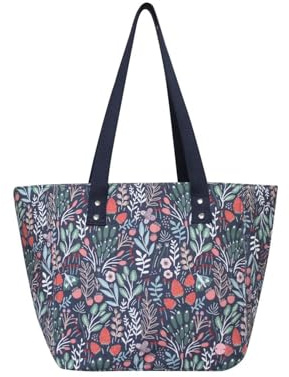 Earth Squared - Fair Trade - Floral Canvas Tote Bag Cotton Shoulder Bag Casual Lightweight and Stylish Bag for Women (Blue Floral)