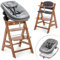 hauck Hochstuhl Alpha+ Newborn Set 3in1 Highchair Bouncer - mitwachsender Holz Babyhochstuhl ab Geburt, inkl. Neugeborenenaufsatz & Sitzpolster - Walnuss