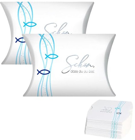 50 Stück Gastgeschenke Kommunion, Kleine Kissenschachteln mit Schön Dass Du Da Bist Motiv,Gastgeschenke Box für Taufe, Hochzeit, Kommunion, Konfirmation & Jugendweihe