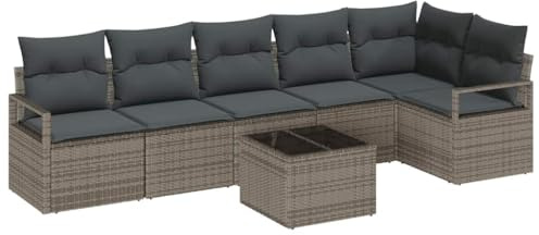 vidaXL Gartensofa-Set 7 STK. Hellgrau Poly-Rattan