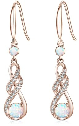 LOCIBLO Infinity Birthstone Dangle Earrings for Women Jewellery Gifts | 925 Sterling Silver, Real Gold Plated, Created Gemstone, Birthday Anniversary Christmas Gift