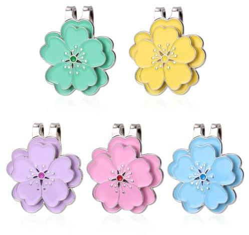 5stk Magnetische Golfballmarker Mützenclips, Blumenförmige Starke Magnetische Ballmarker-Clips Golf-Dekorationszubehör für Damen und Herren Golfer Handschuhe Taschen Kappen (5 Farben)
