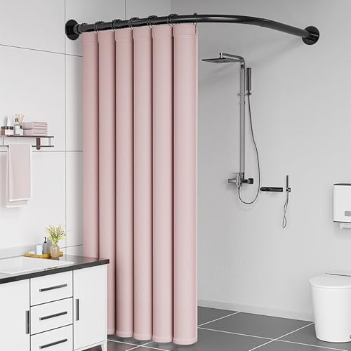 Tringle à Rideau De Douche En Forme De L, Barre Rideau Sans Perçage, Barre De Douche TéLescopique RéGlable 304 Acier Inoxydable Antirouille, Pour Les Vestiaires(Size:D 70-95cm x 105 -165cm,Color:noir)