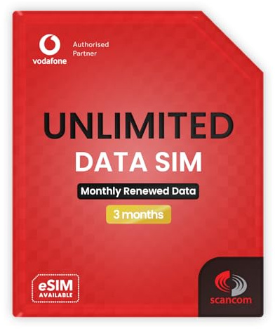 Vodafone Unlimited Data SIM - Uncapped 5G Speeds - Vorgeladen für 3 Monate ab Bestellung - Plug & Play Daten für mobiles Breitband, Router & Telefone