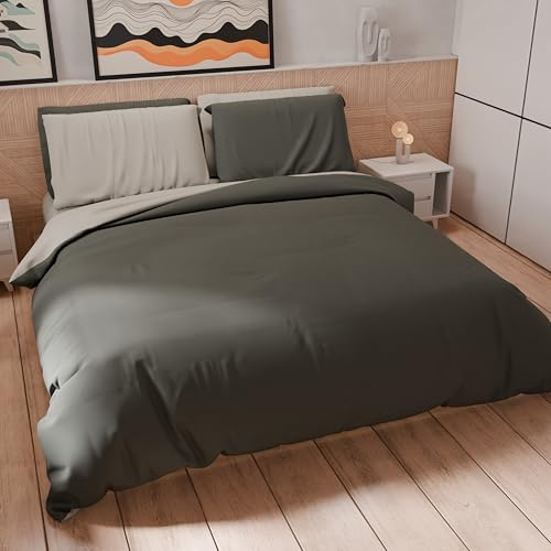 PETTI Artigiani Italiani - Double Duvet Cover Set 260 x 240 cm (2 Pillowcases 50 x 80 cm Included), Soft Microfibre Duvet Cover Set, Plain Dark Grey - Light Grey