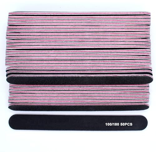 PWGHWG 50 Stück Nail Files, Nagelfeile 100/180, Nagelfeilen für Gelnägel | Doppelseitig Nagelpfeile Set, Nail File, Grit Einweg Nail Feilen für DIY Nail Art Zuhause Nagelstudios Feilen Nägel (Schwarz)