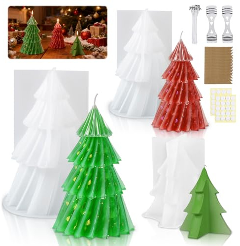 3 Stück Silikonformen Gießformen Weihnachten, Silikonform Tannenbaum, 3D Weihnachten Kerzenform, silikonform weihnachten, DIY Silikon-form für Handwerk, für Duftkerzen Ornamente Geschenke