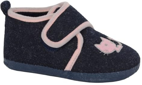 Sleepers Girls Kit Touch Fastening Bootee Slippers/Boot Slippers/Cat Slippers Navy/Pink