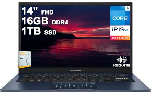 ASUS VivoBook 14 Business Laptop | 14 FHD Anti-Glare Intel 10-core i5-1334U | 16GB DDR4 1TB SSD | Type-C Privacy Camera SonicMaster Long-Lasting Battery Fast Charging Win11 w/DLCA Accessory