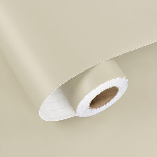 HotDecor Plain Beige Wallpaper for Living Room Vinyl Wrap for Furniture Kitchen Cupboard Kids Bedroom Wallpaper Self Adhesive Worktop Vinyl Covering Wall Paper Roll Lining Paper for Walls 40cm x 200cm
