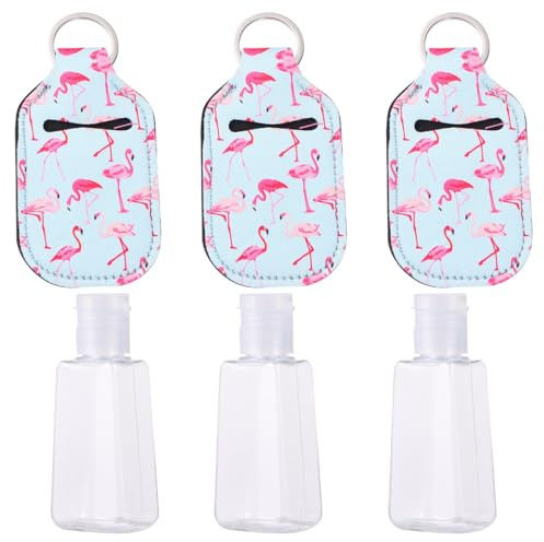 BIUDECO 3 Set 30ml Portable Refillable Travel Bottles with Flip-cap and Keychain Holder, Neoprene Material Empty Bottles for Soap, Lotion and Liquids, for Stocking Stuffers and Easter